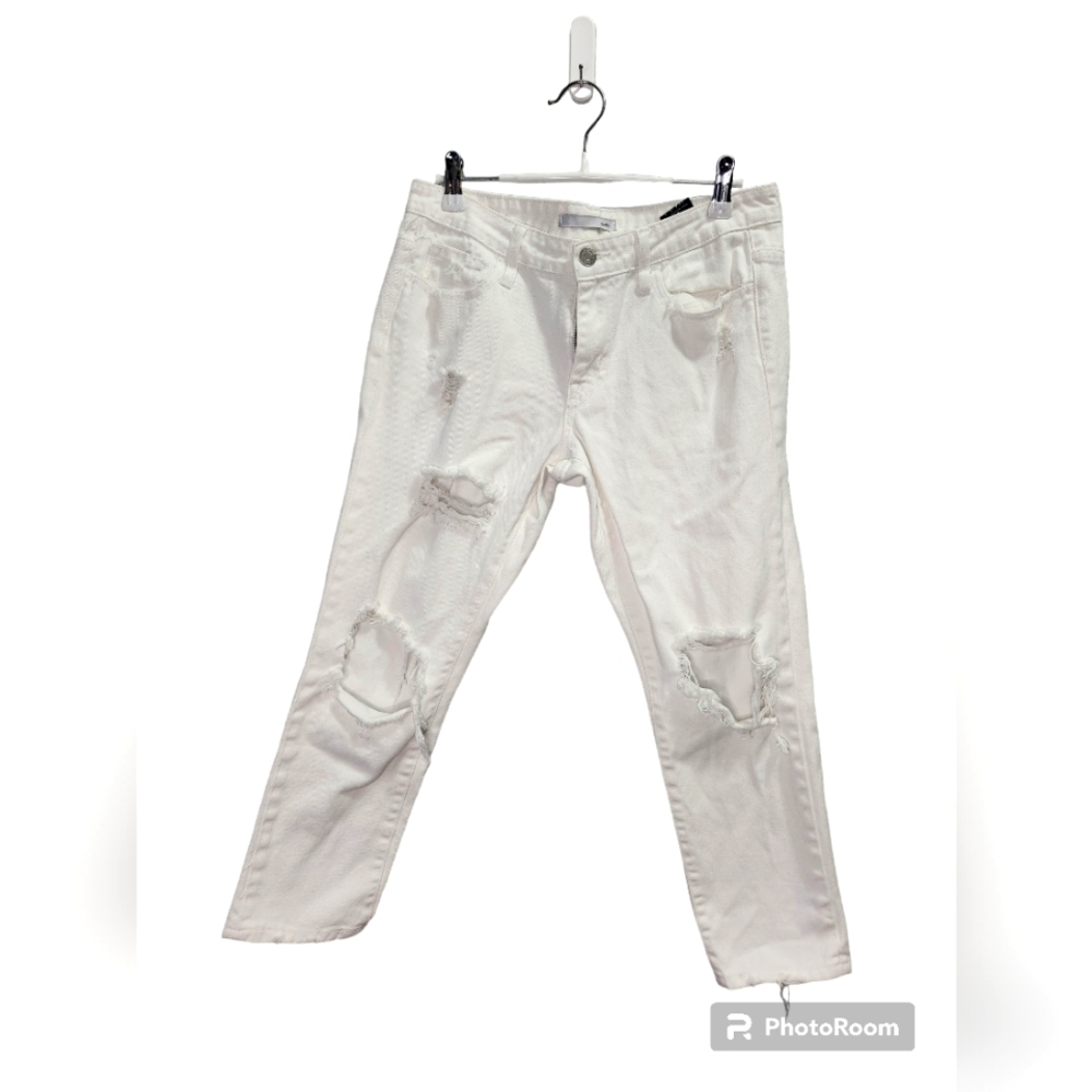 KLIQUE B White Distressed Denim Cropped size 26